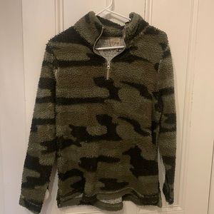 Large Fuzzy Camouflage Half-Zip